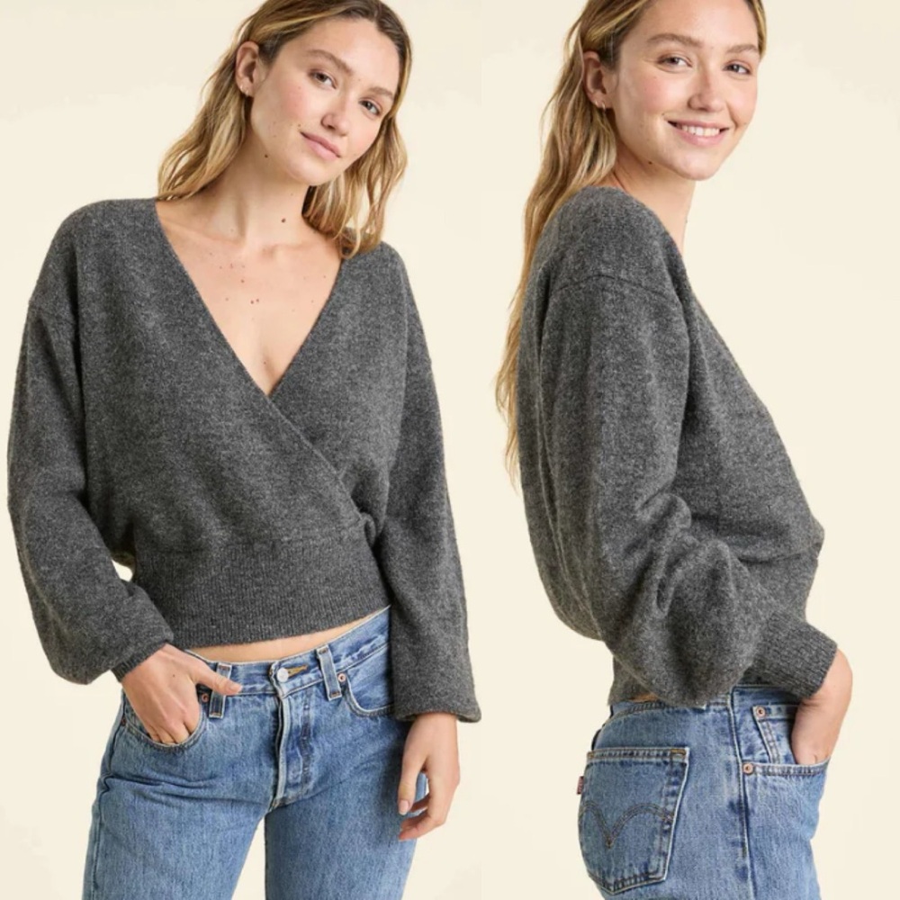 Nuuds Cozy Knit Wrap Sweater Charcoal Gray Medium